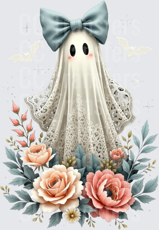 Cute Coquette Ghost Lace Floral Bow Halloween (DTF)