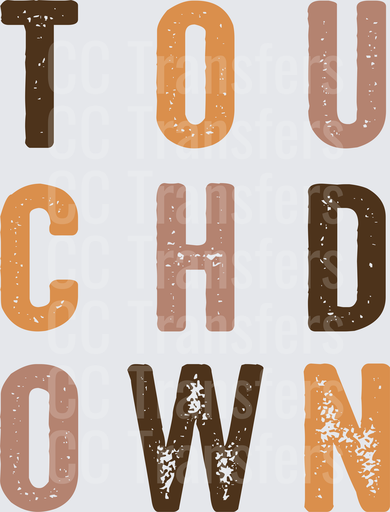 Touchdown Bold Distressed Letter Grid Brown Tones (DTF)