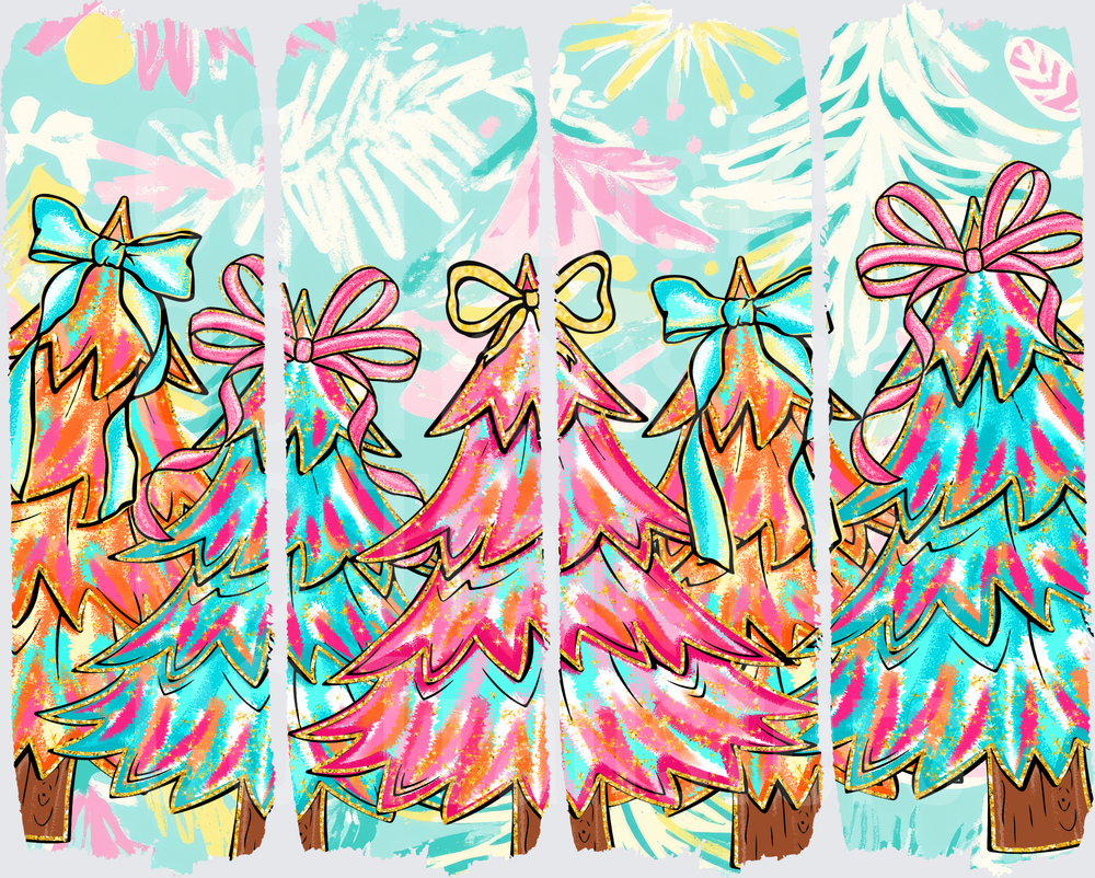 Colorful Boho Christmas Trees with Bows Four Panel (DTF)