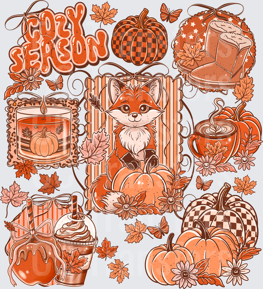 Cozy Season Fall Fox Pumpkin Autumn Collage (DTF)