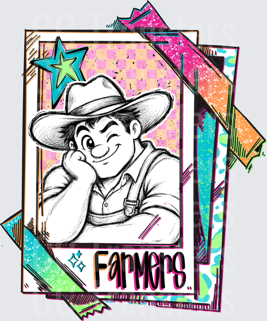 Farmers Boy Cowboy Hat Sketch Retro Card Design (DTF)