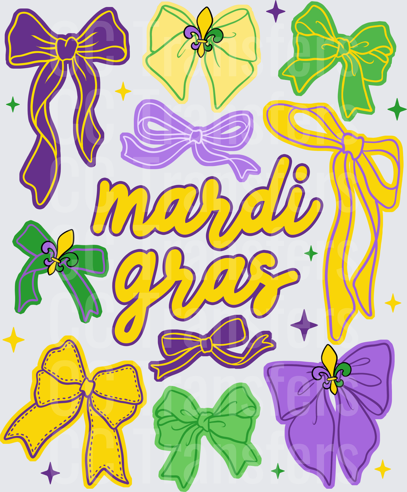 Mardi Gras Coquette Bows Fleur de Lis Sparkles (DTF)