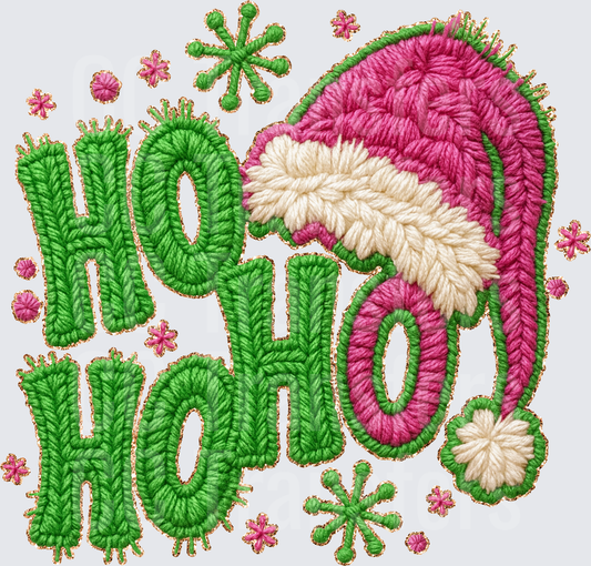 Ho Ho Ho Embroidery Style Santa Hat Christmas (DTF)