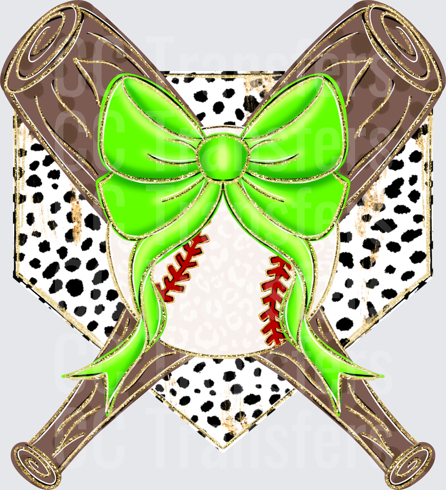 Baseball with Lime Green Bow Crossed Bats Dalmatian (DTF)