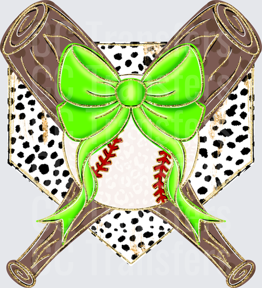Baseball with Lime Green Bow Crossed Bats Dalmatian (DTF)