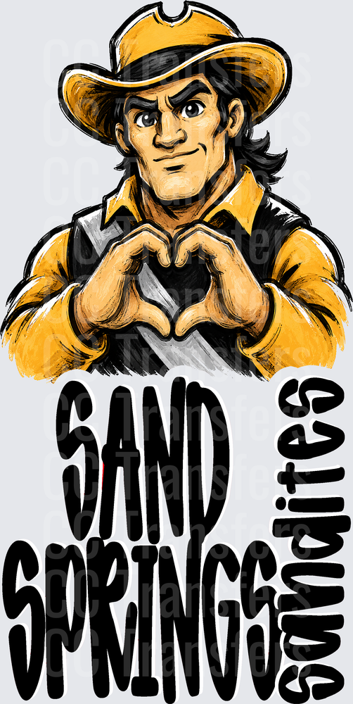 Sand Springs Sandites Cowboy Mascot Heart Hands (DTF)