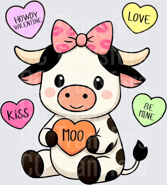 Cute Baby Cow Valentine Candy Hearts Moo Bow (DTF)