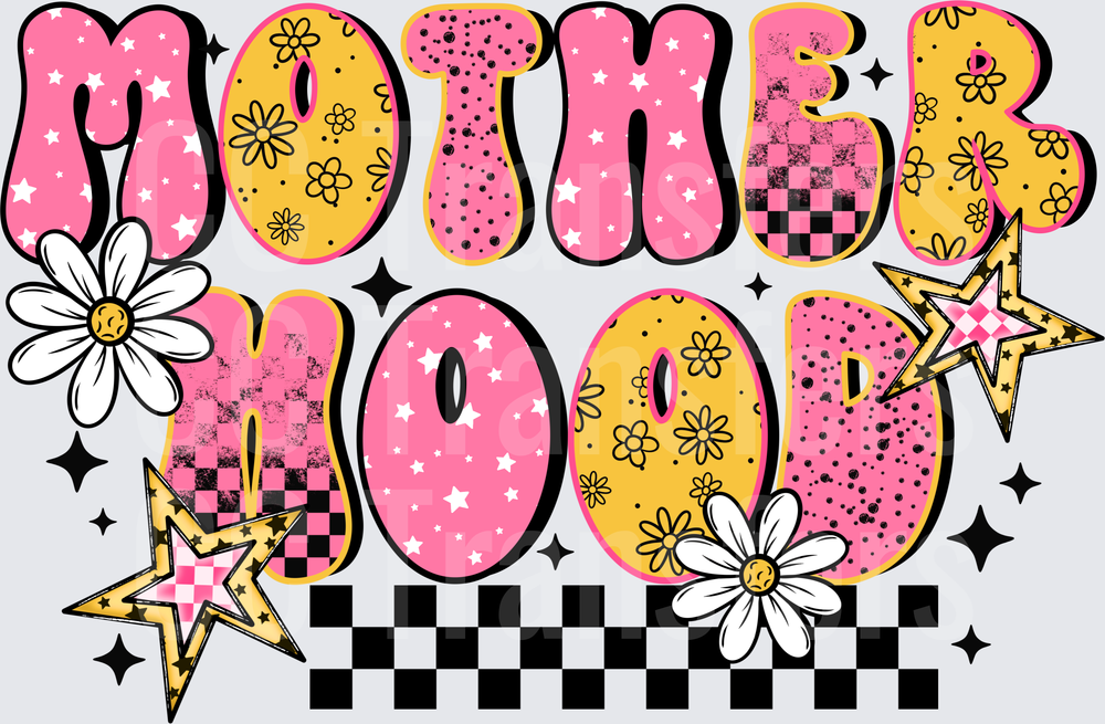 Retro Mother Mood Groovy Daisy Checkered Bold Letters (DTF)