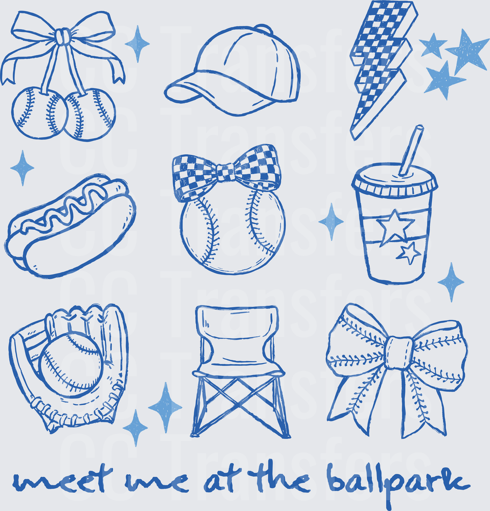 Meet Me At The Ballpark Baseball Doodle Collage (DTF)