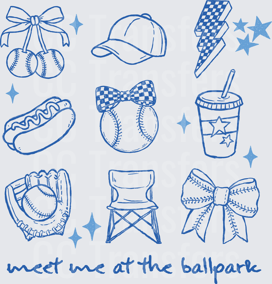 Meet Me At The Ballpark Baseball Doodle Collage (DTF)