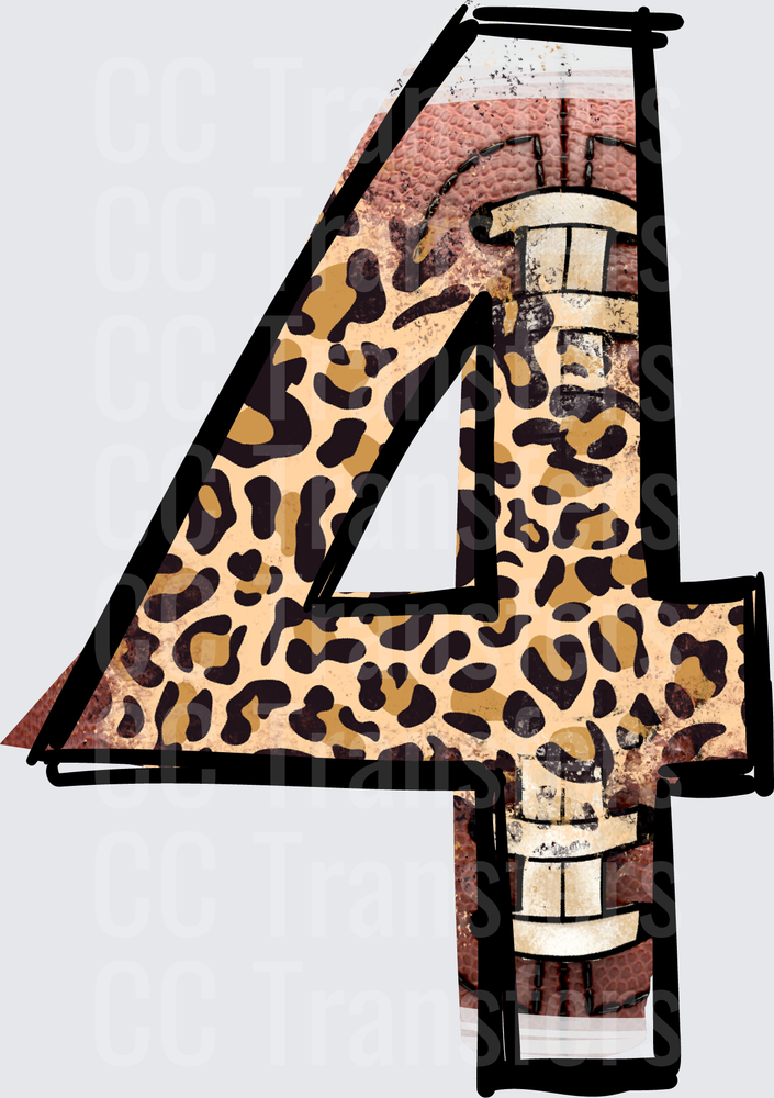 Number 4 Leopard Print Football Texture Design (DTF)