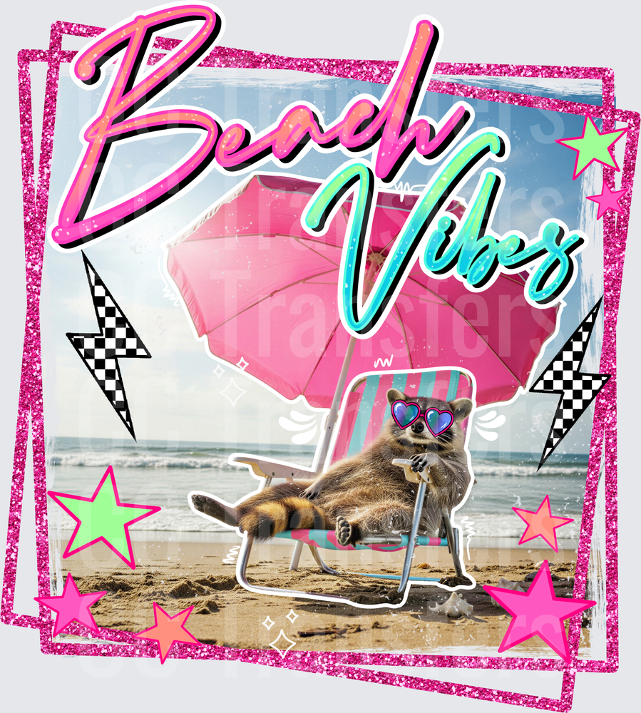 Beach Vibes Raccoon Lounging in Chair with Sunglasses (DTF)