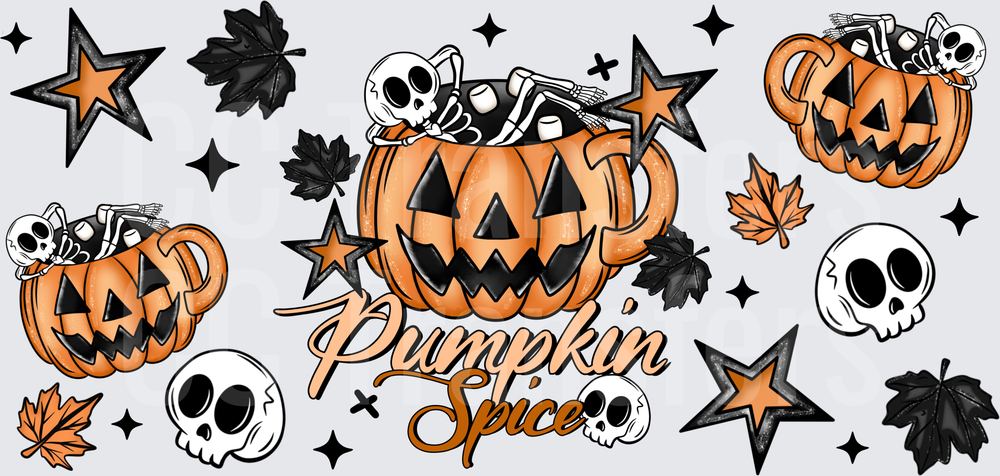 Pumpkin Spice Jack-o-Lantern Skeleton Halloween Gang (DTF)