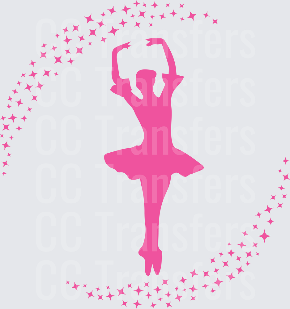 Pink Ballerina Silhouette Swirling Sparkle Stars (DTF)