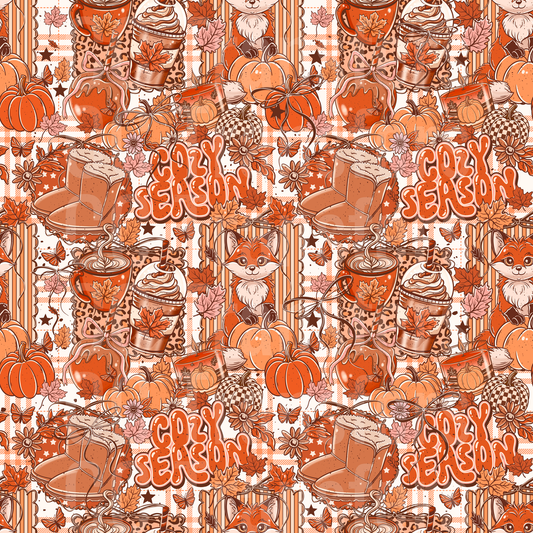 Cozy Season Fall Pumpkin Fox Seamless Pattern (DTF)