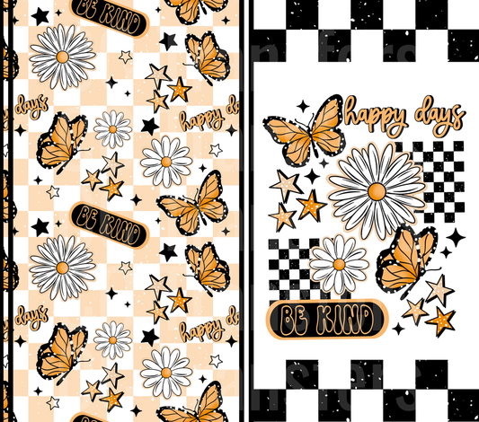 Retro Checkered Be Kind Happy Days Butterflies Daisies (DTF)