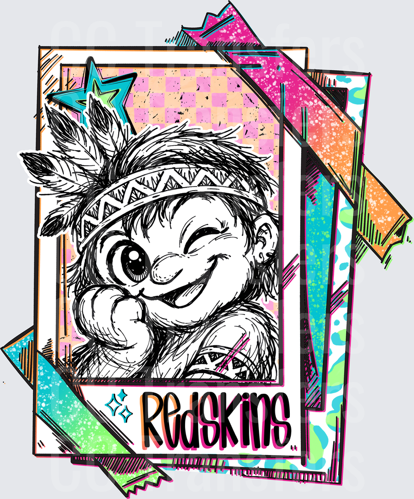 Retro Sketch Native Mascot Polaroid Collage Design (DTF)