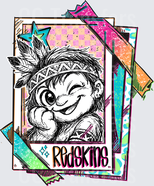 Retro Sketch Native Mascot Polaroid Collage Design (DTF)