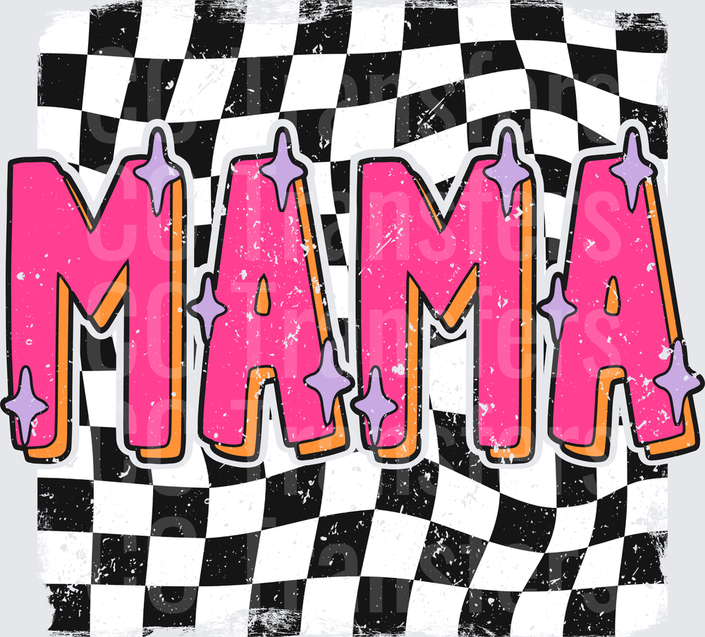 Retro Mama Bold Pink Letters Checkered Background (DTF)