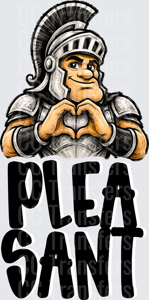 Spartan Warrior Mascot Heart Hands Pleasant DTF
