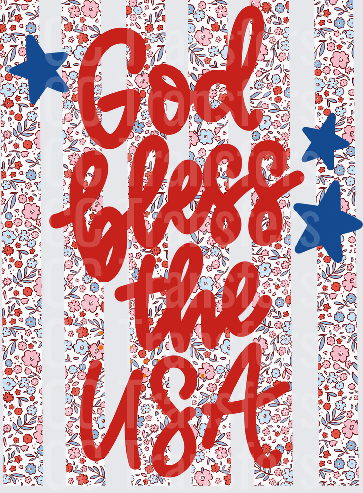 God Bless the USA Floral Stripe Stars Patriotic (DTF)