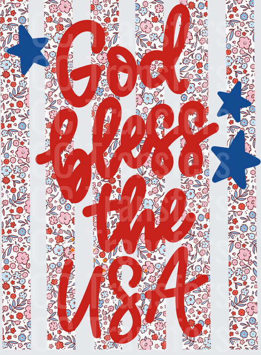 God Bless the USA Floral Stripe Stars Patriotic (DTF)