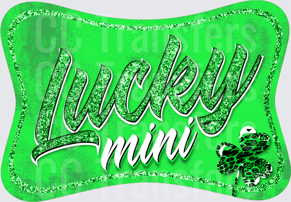 Lucky Mini Green Glitter Script Shamrock Badge (DTF)