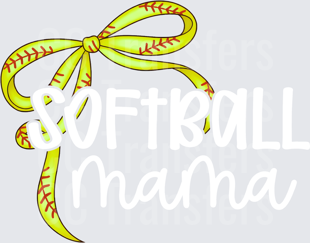 Softball Texture Ribbon Bow with Dangling Tail (DTF)