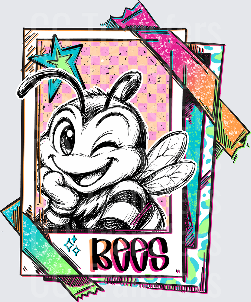 Cute Winking Cartoon Bee Retro Trading Card Style (DTF)