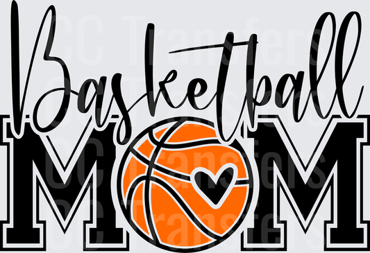 Basketball Mom Script Lettering with Heart Ball (DTF)