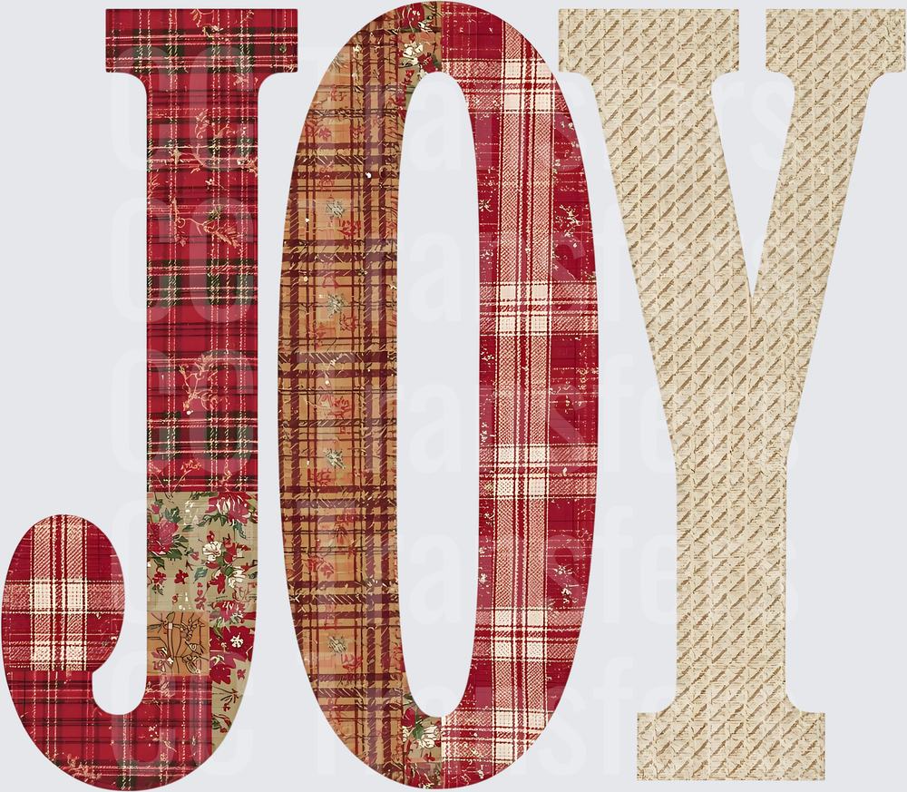 JOY Patchwork Plaid Floral Christmas Letters (DTF)