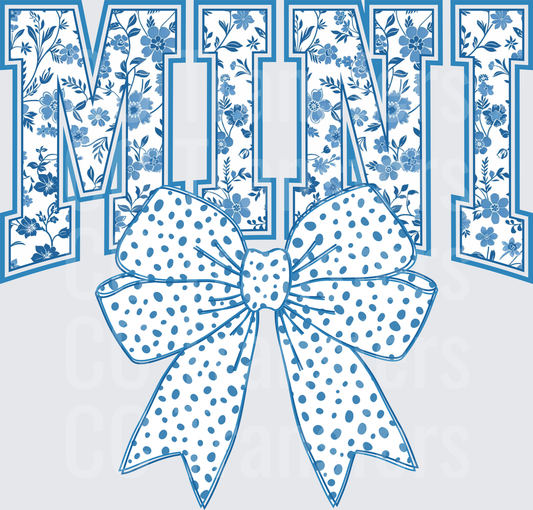 Blue Floral MINI Varsity Letters with Polka Dot Bow (DTF)