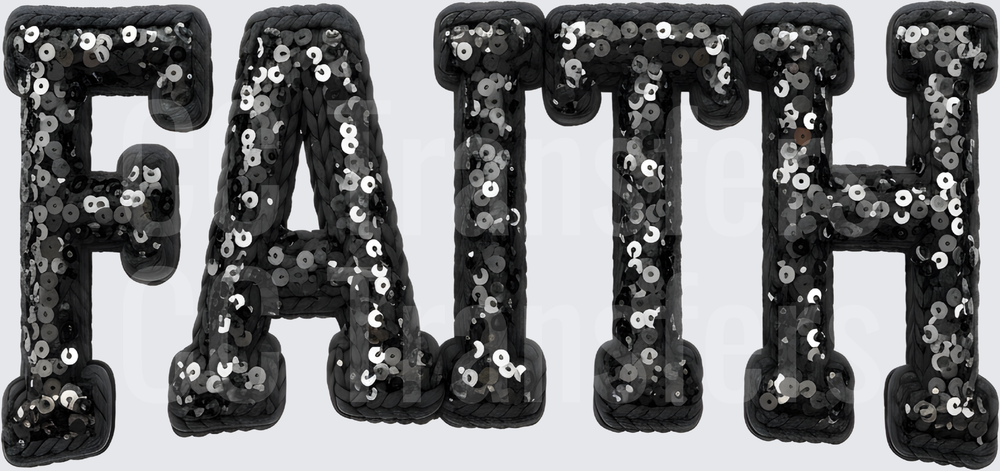 Black Sequin Glitter FAITH Bold Block Letters (DTF)