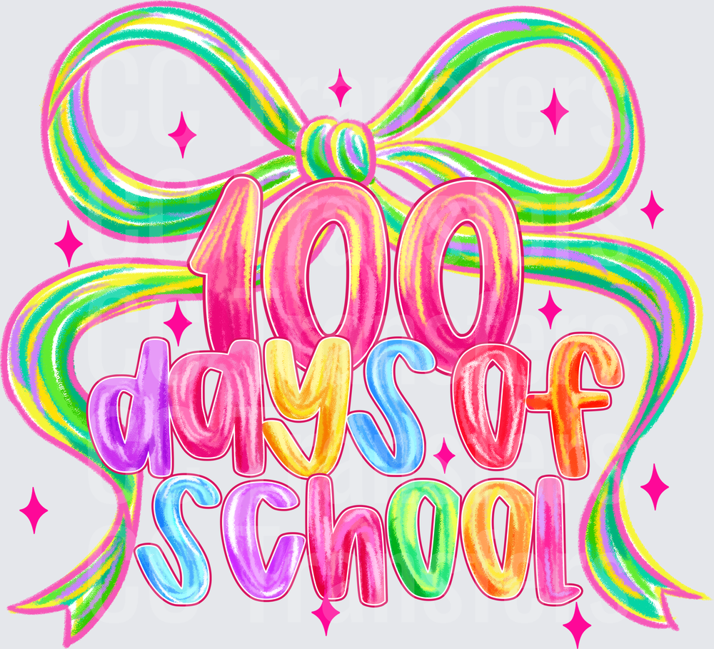 100 Days of School Rainbow Bow Colorful Lettering (DTF)