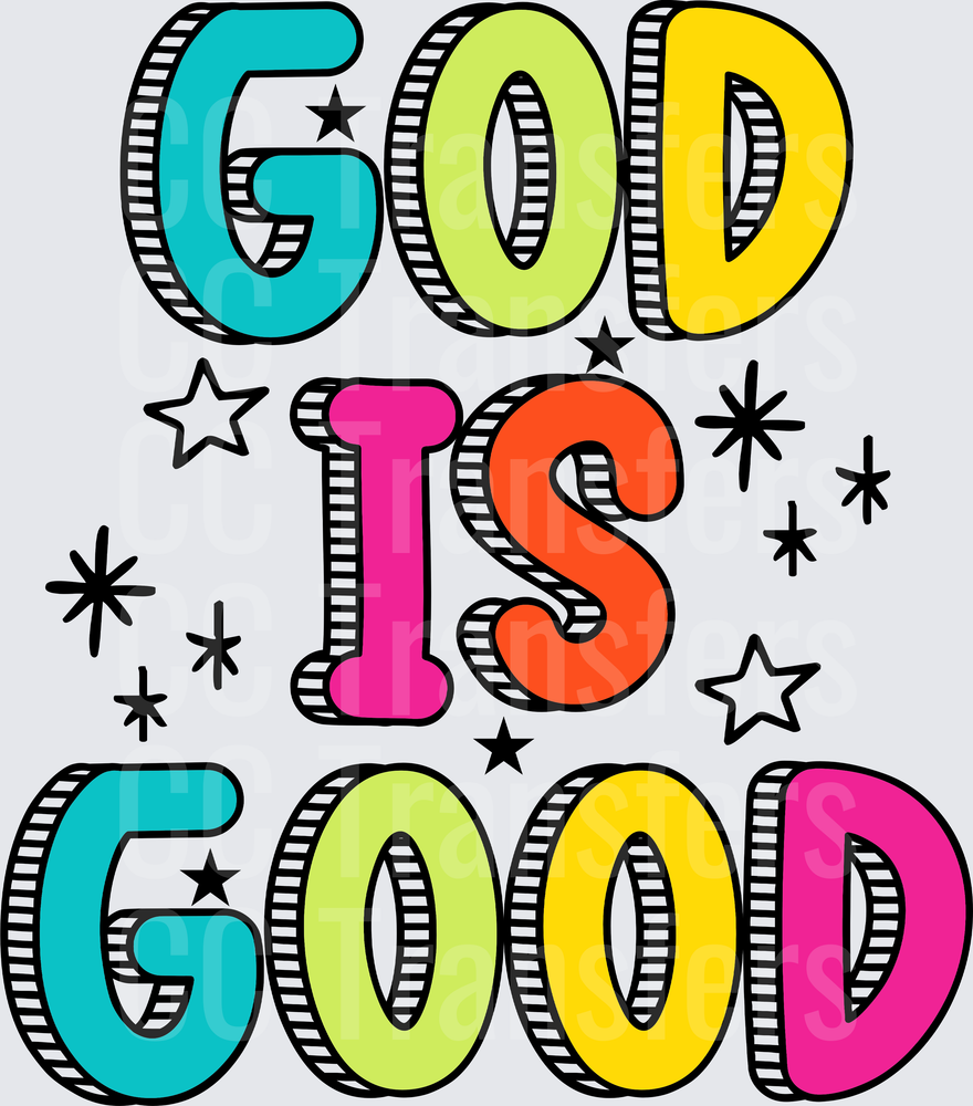God Is Good Colorful Bold Retro Letter Design (DTF)
