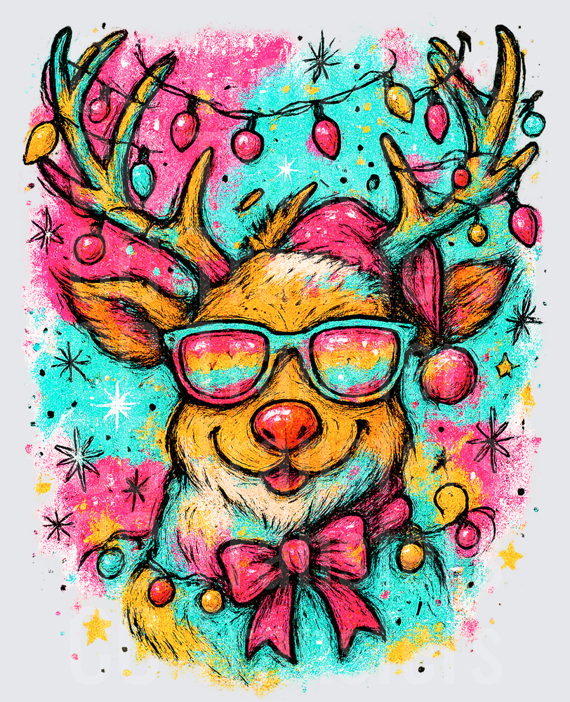 Groovy Christmas Reindeer Sunglasses Santa Hat Bow (DTF)