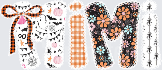 Halloween Name Letter T I M Patchwork Floral Plaid (DTF)
