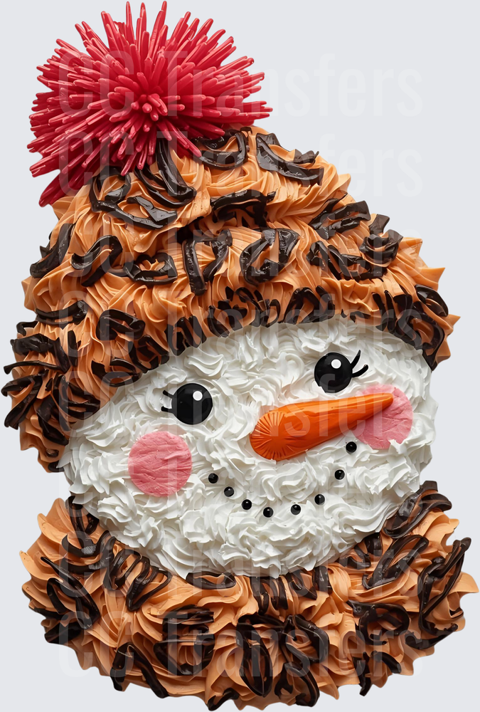 Cute Snowman Face Cake Red Pom Pom Winter Hat (DTF)
