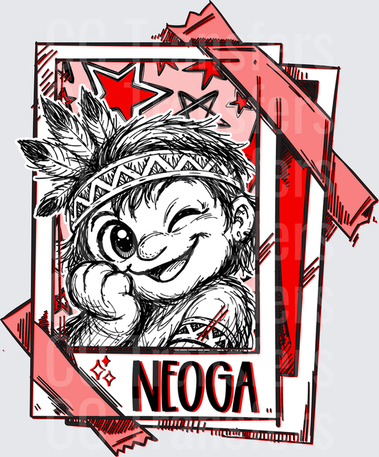Neoga Cartoon Native Boy Sketch Red Stars Polaroid (DTF)
