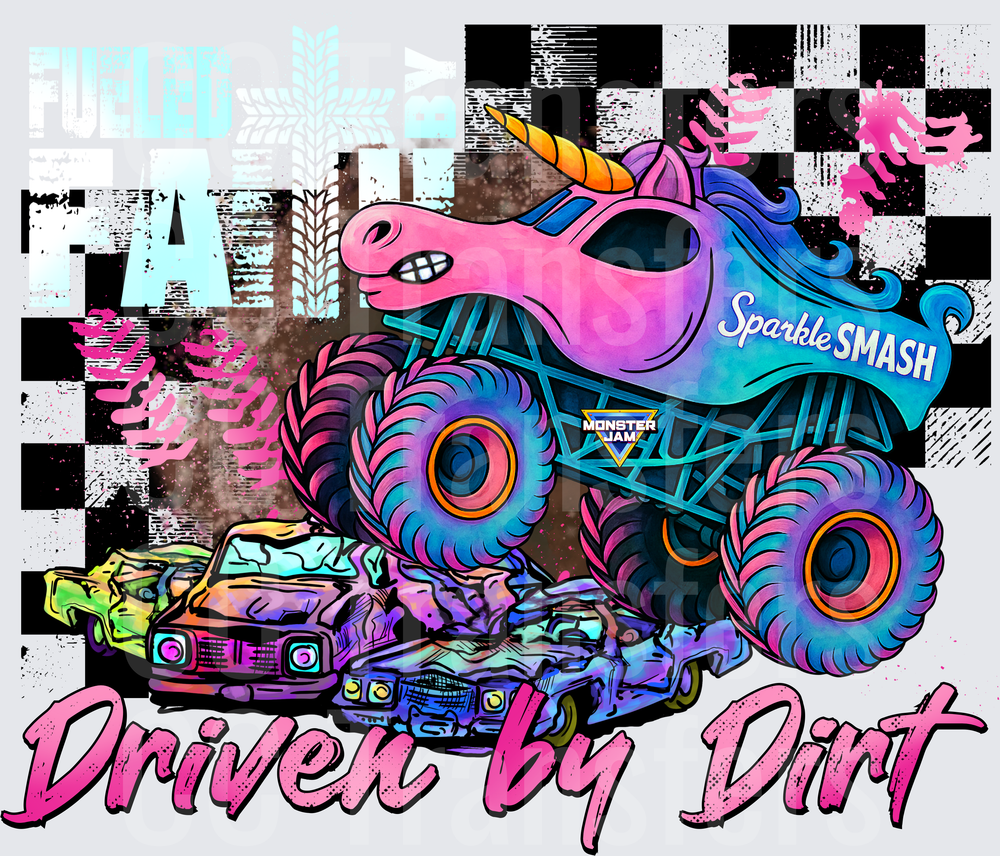 Unicorn Monster Truck Crushing Cars Driven By Dirt (DTF)