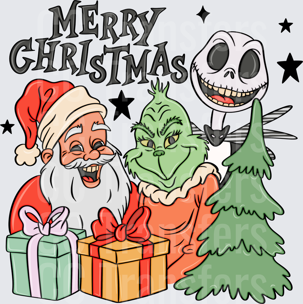 Merry Christmas Santa Grumpy Skeleton Holiday Trio (DTF)