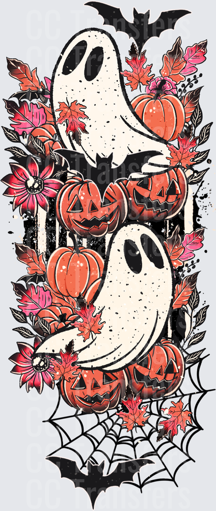 Spooky Ghosts Pumpkins Bats Floral Halloween (DTF)