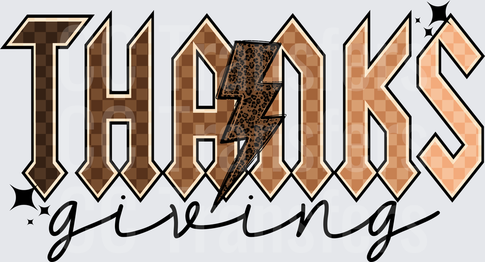 Thanksgiving Bold Checkered Leopard Lightning Bolt (DTF)