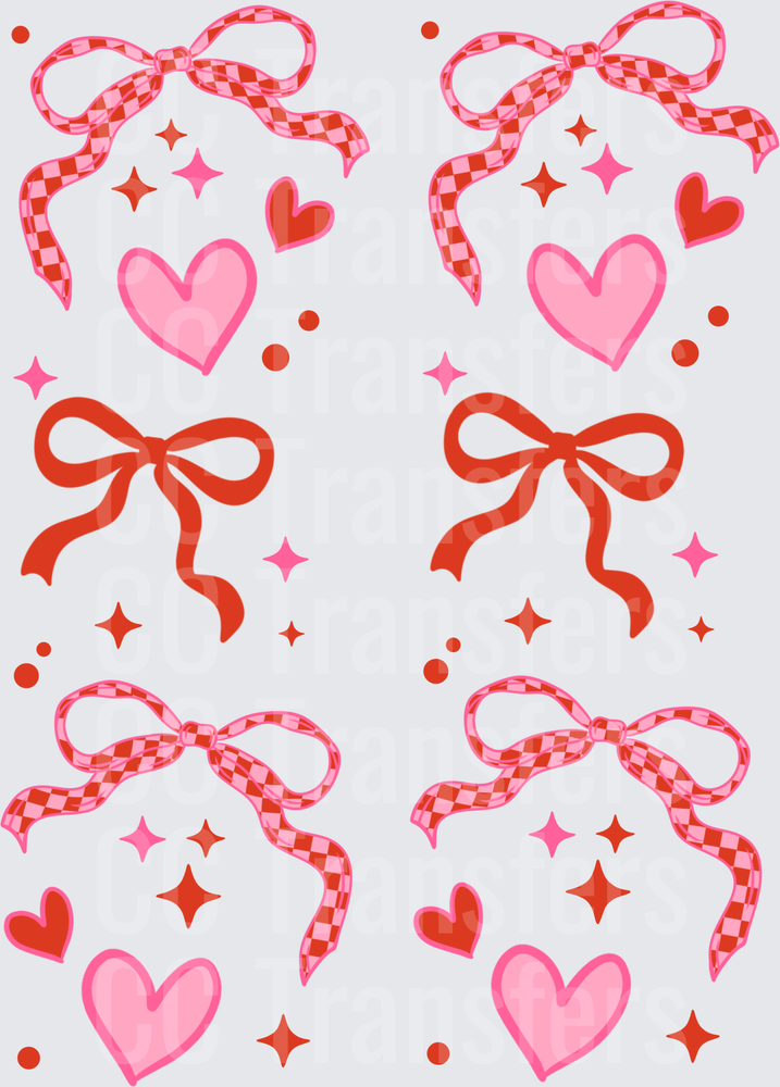 Valentine Pink Red Checkered Bows Hearts Sparkles (DTF)