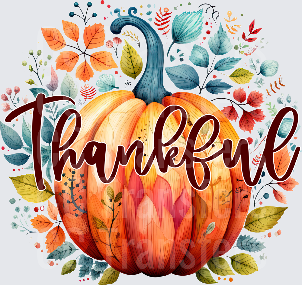 Thankful Watercolor Pumpkin Autumn Leaves (DTF)