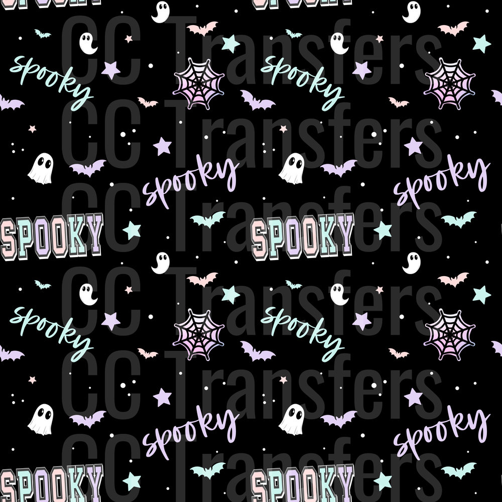 Pastel Halloween Spooky Ghost Bat Spider Web Pattern (DTF)