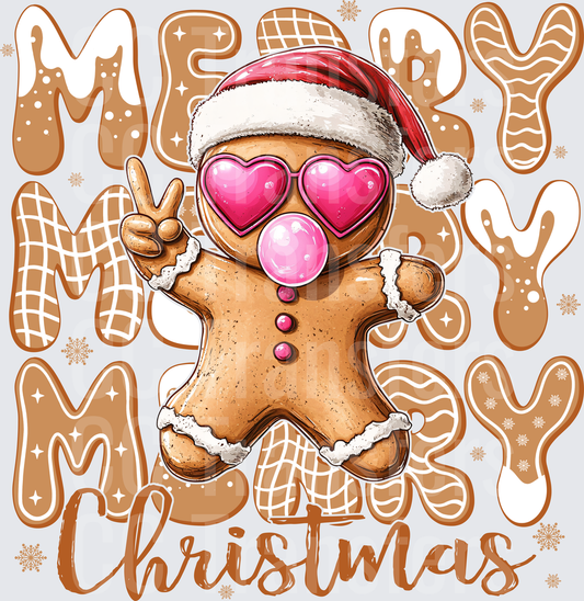 Merry Christmas Gingerbread Man Pink Heart Sunglasses (DTF)