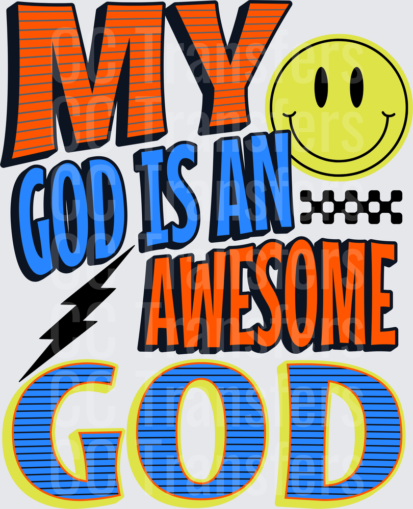 My God Is An Awesome God Bold Retro Smiley Faith (DTF)