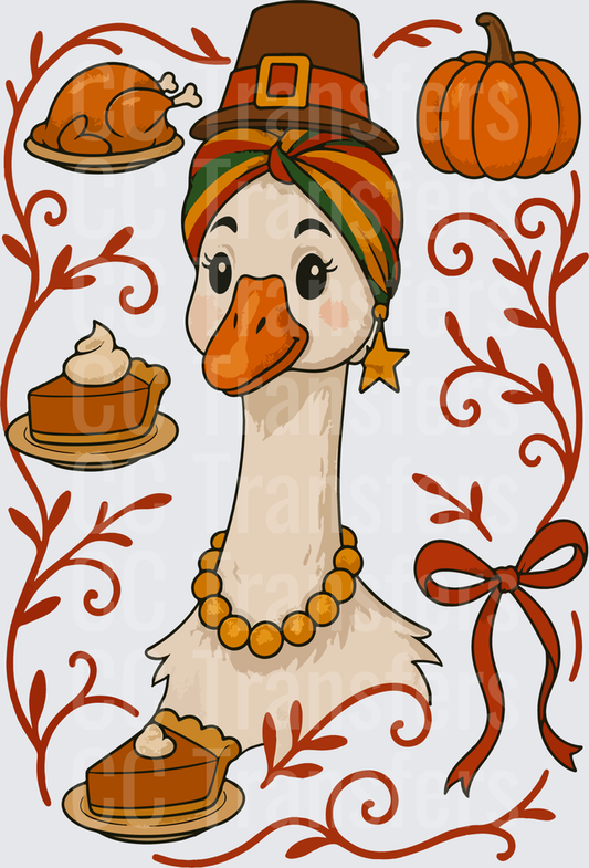 Thanksgiving Goose Pilgrim Hat Pumpkin Pie Fall Vines (DTF)