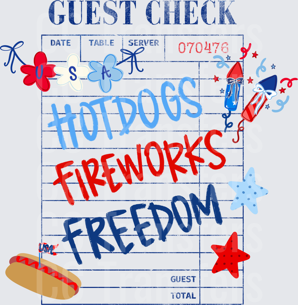 Patriotic Guest Check Hotdogs Fireworks Freedom (DTF)